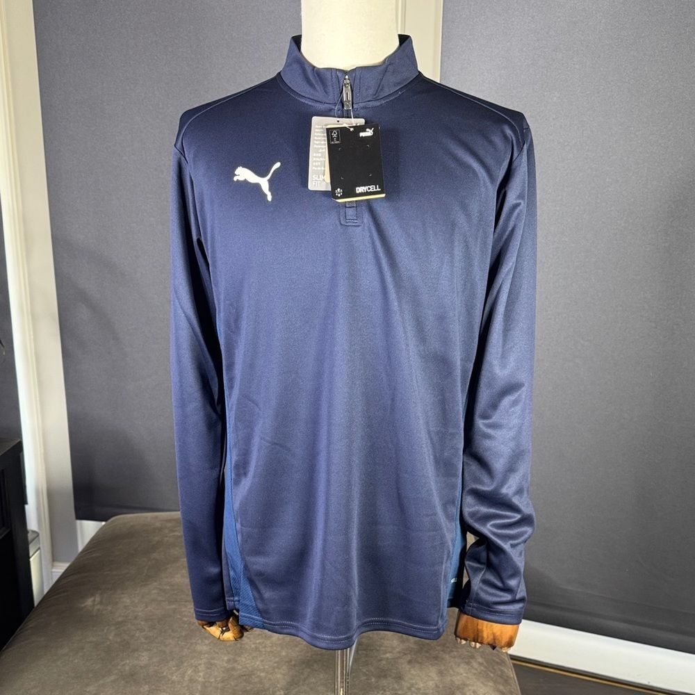 Men’s Puma Slim Fit TeamGoal Training Top 1/4 Zip Navy DryCell Size XL NWT